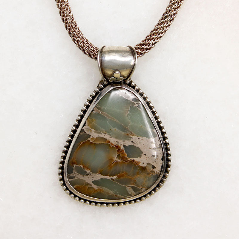 Green Jasper Pendant on Handsome Woven Chain
