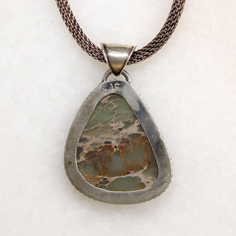 Green Jasper Pendant on Handsome Woven Chain