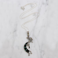 Onyx & Opal Inlaid Sterling Kokopelli Necklace