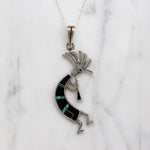 Onyx & Opal Inlaid Sterling Kokopelli Necklace