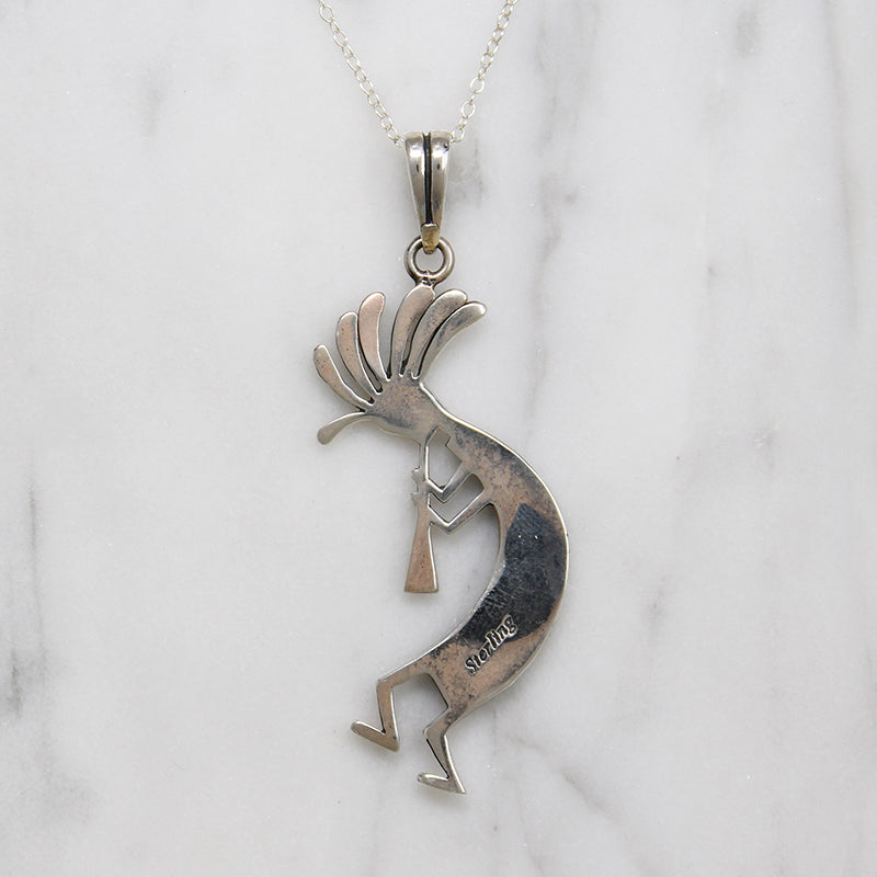 Onyx & Opal Inlaid Sterling Kokopelli Necklace