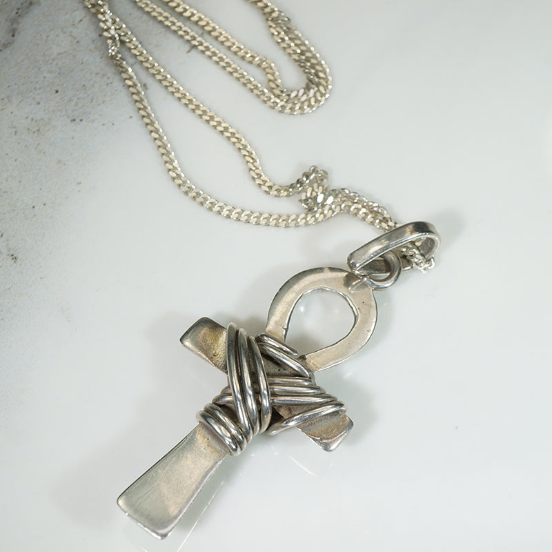 Sculptural Sterling Silver Ankh Pendant