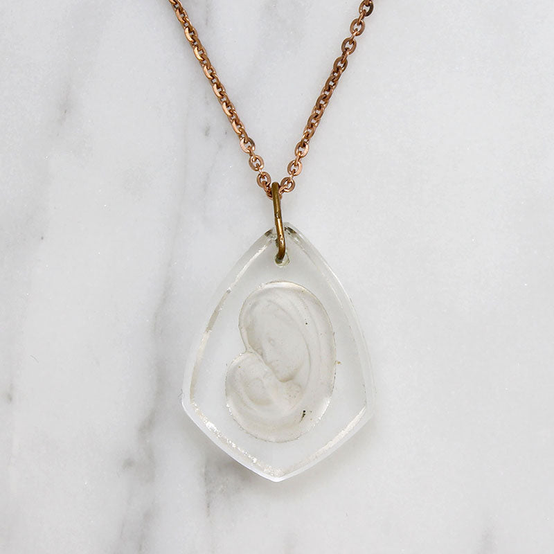 Reverse Carved Crystal Mary & Jesus Pendant