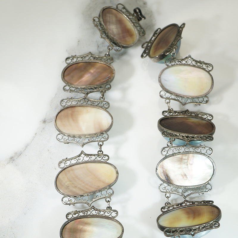Antique Gray Baroque Pearl and Silver Filigree Choker