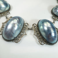 Antique Gray Baroque Pearl and Silver Filigree Choker
