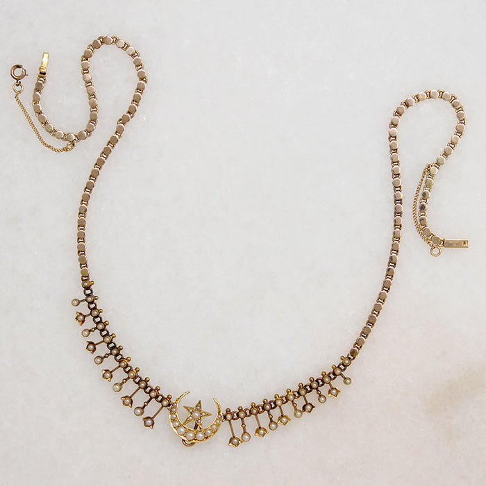 Antique Moon & Star Necklace in Original Box