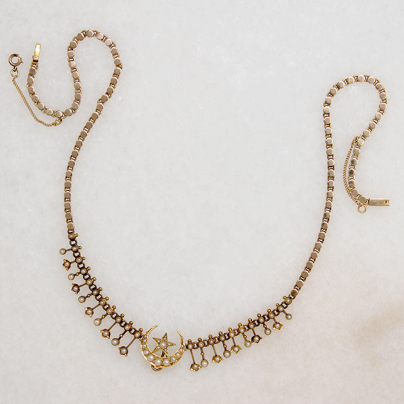 Antique Moon & Star Necklace in Original Box