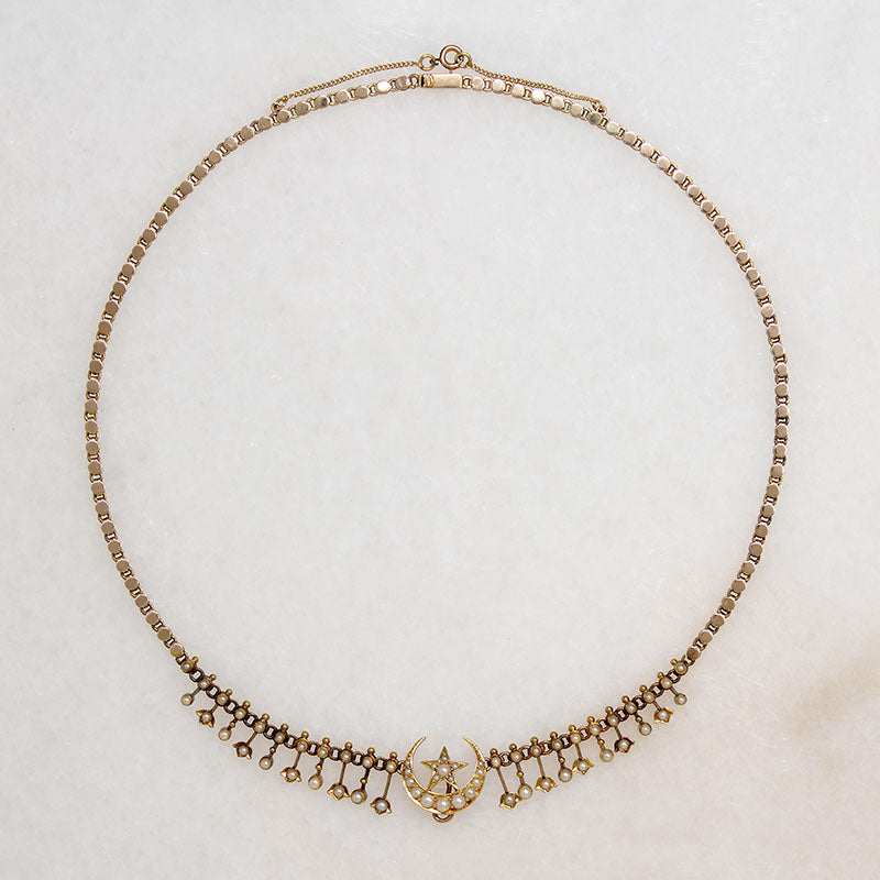 Antique Moon & Star Necklace in Original Box