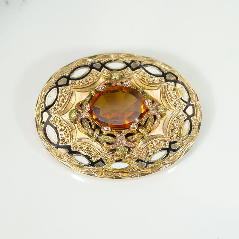 Citrine & Engraved Gold Victorian Pendant 