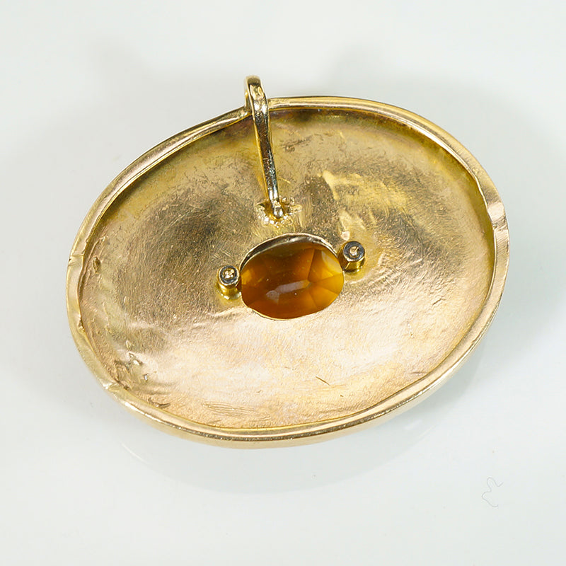 Citrine & Engraved Gold Victorian Pendant 