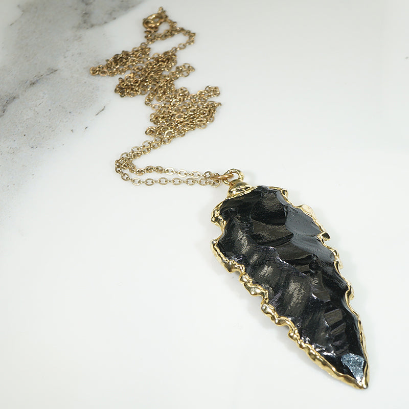 Obsidian Arrowhead in Gold Filled Pendant