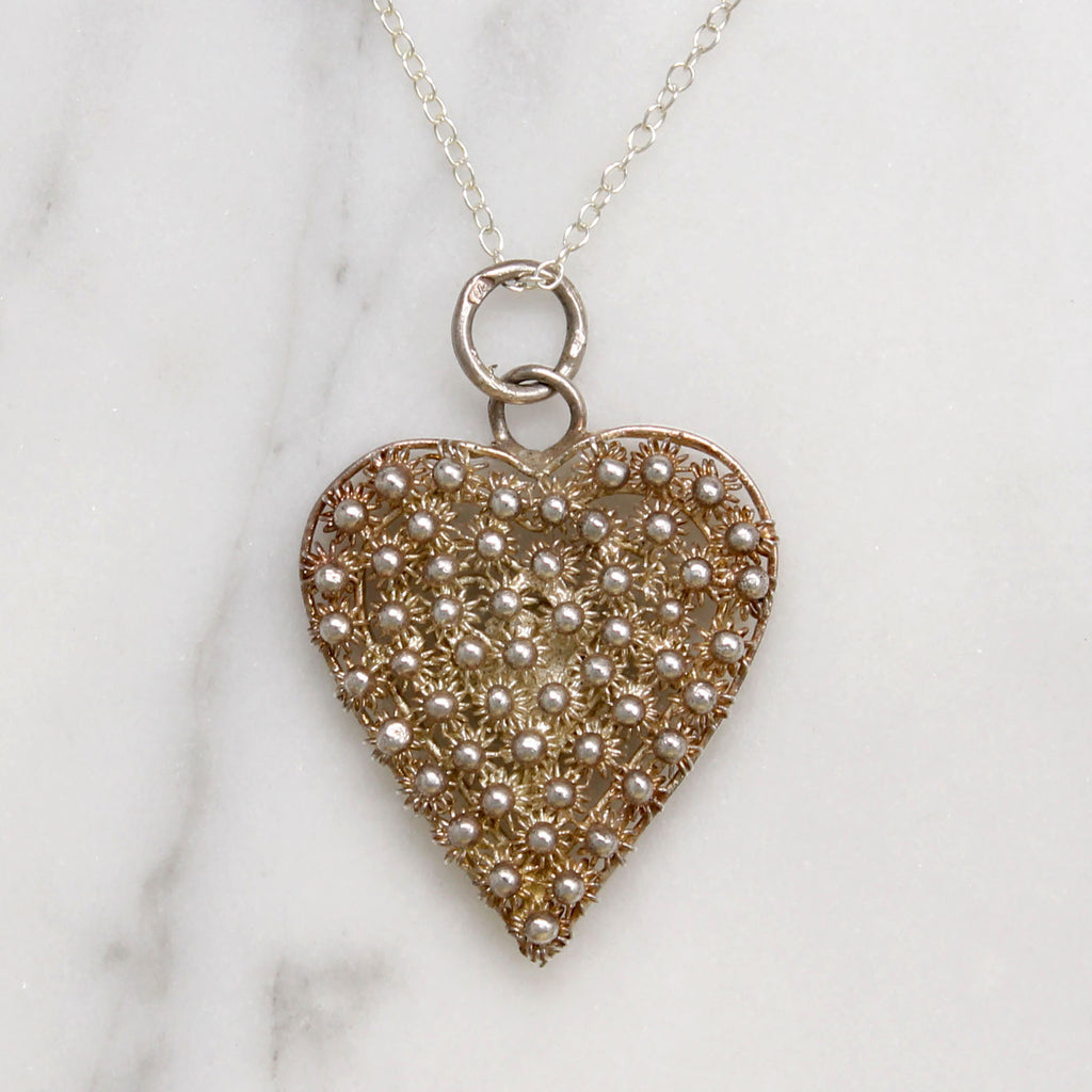 Filigreed Sterling Silver Heart Necklace