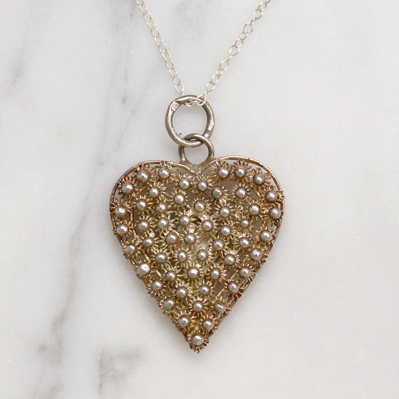 Filigreed Sterling Silver Heart Necklace