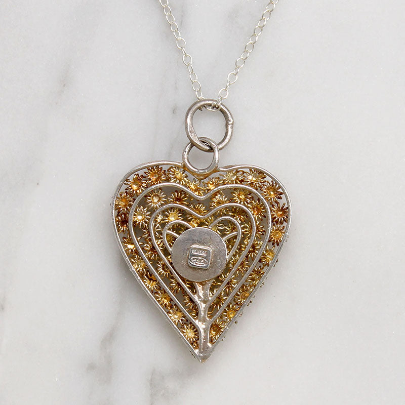 Filigreed Sterling Silver Heart Necklace