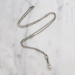 Dainty Platinum Pendant with Diamonds & Pearl