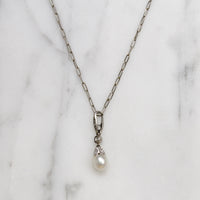 Dainty Platinum Pendant with Diamonds & Pearl