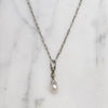 Dainty Platinum Pendant with Diamonds & Pearl