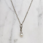 Dainty Platinum Pendant with Diamonds & Pearl