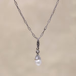 Dainty Platinum Pendant with Diamonds & Pearl