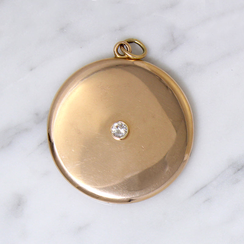 Elegant Edwardian Rose Gold Locket with Diamond