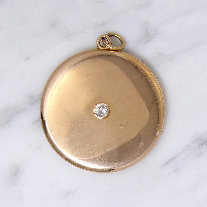 Elegant Edwardian Rose Gold Locket with Diamond