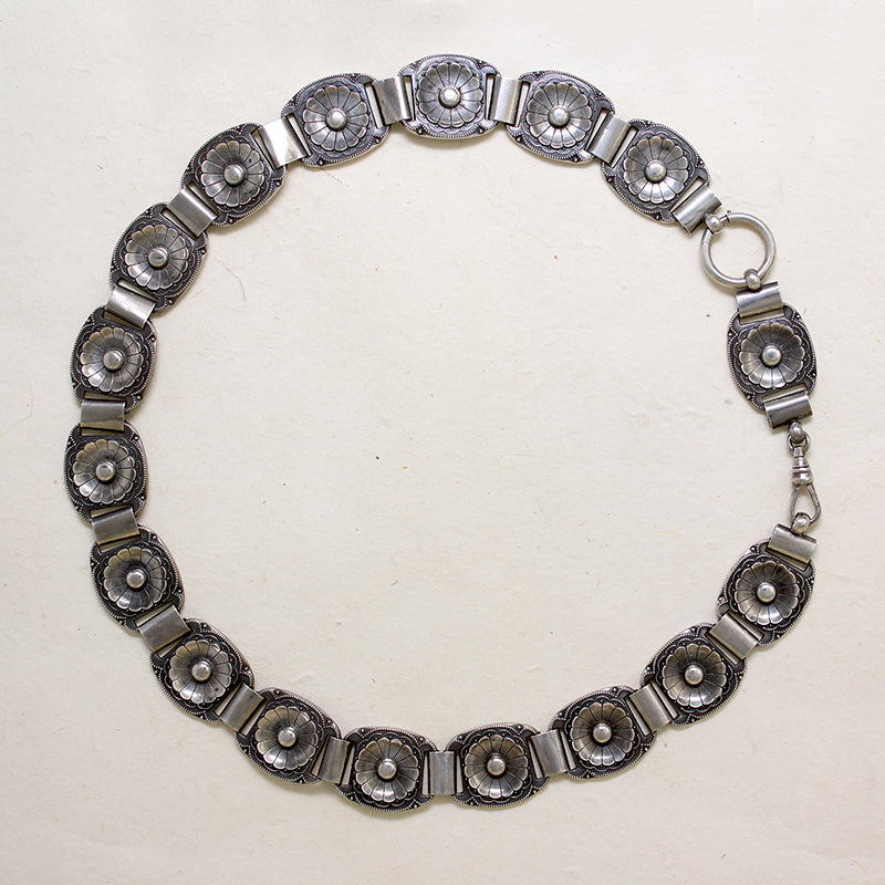 Aesthetic Movement Sterling Silver Flower Chain
