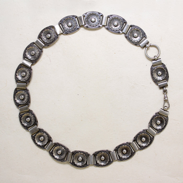 Aesthetic Movement Sterling Silver Flower Chain