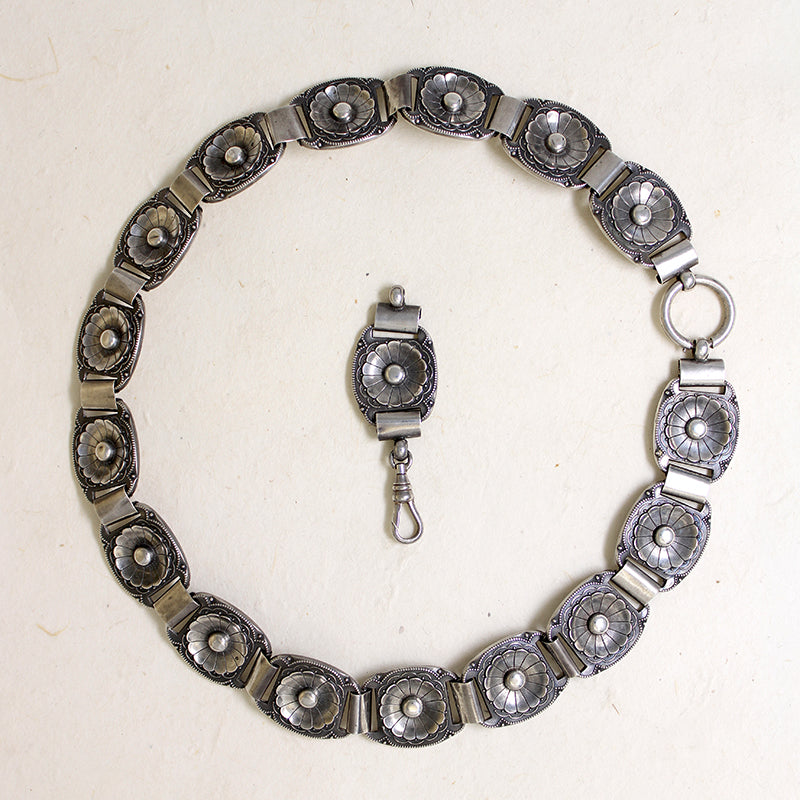 Aesthetic Movement Sterling Silver Flower Chain