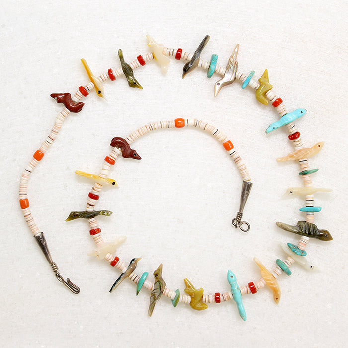 Colorful Zuni Carved Fetish Necklace