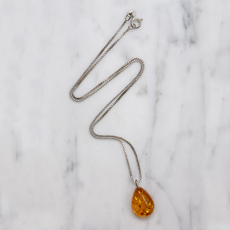 Natural Beauty Simple Amber Drop on Sterling Chain