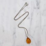Natural Beauty Simple Amber Drop on Sterling Chain