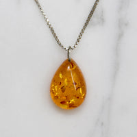 Natural Beauty Simple Amber Drop on Sterling Chain