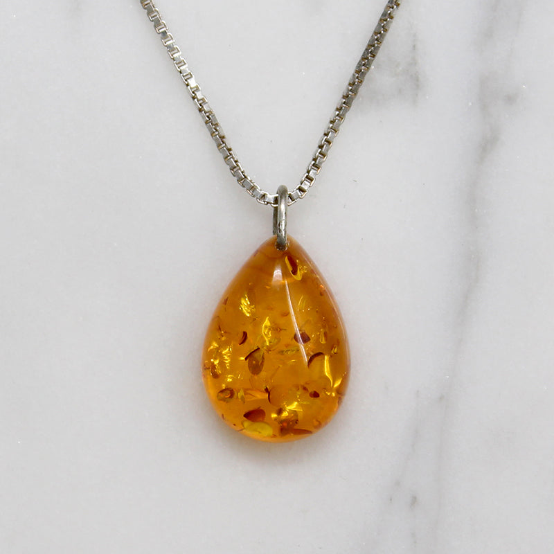 Natural Beauty Simple Amber Drop on Sterling Chain