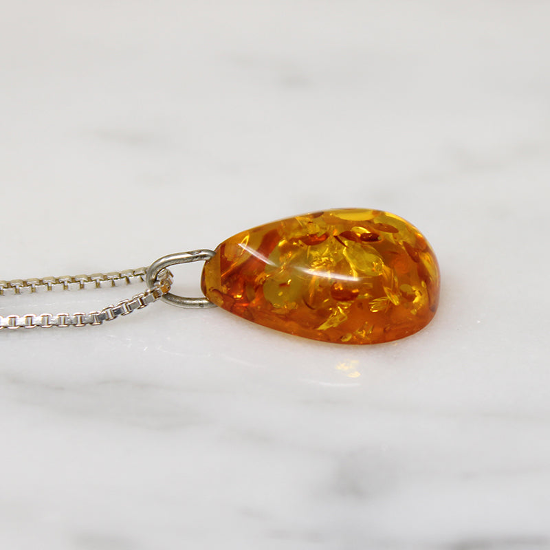 Natural Beauty Simple Amber Drop on Sterling Chain