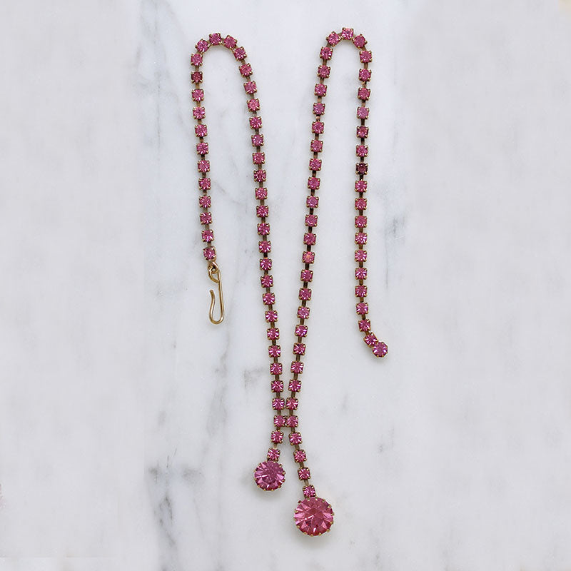 Bright Pink Rhinestone Negligee Necklace