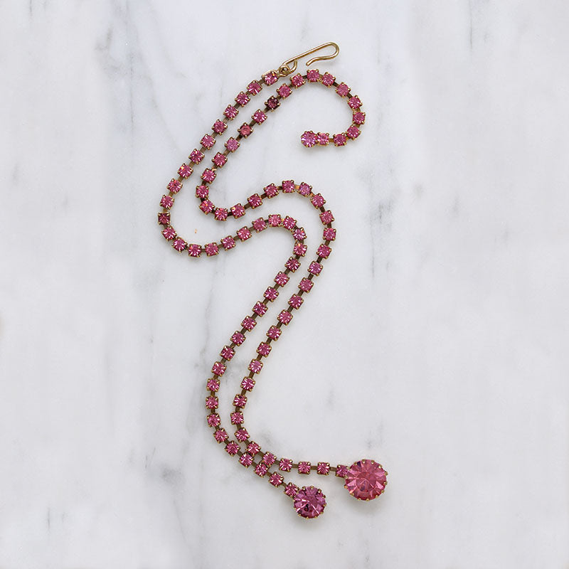 Bright Pink Rhinestone Negligee Necklace