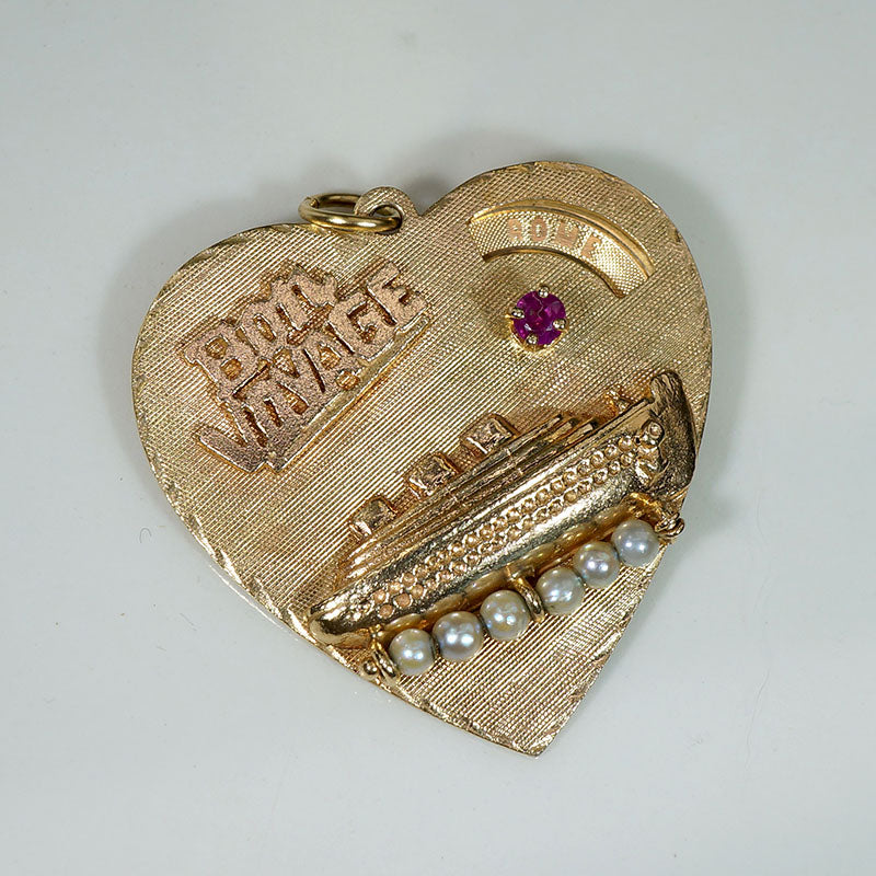 Mid Century Heart-Shaped "Bon Voyage" Charm