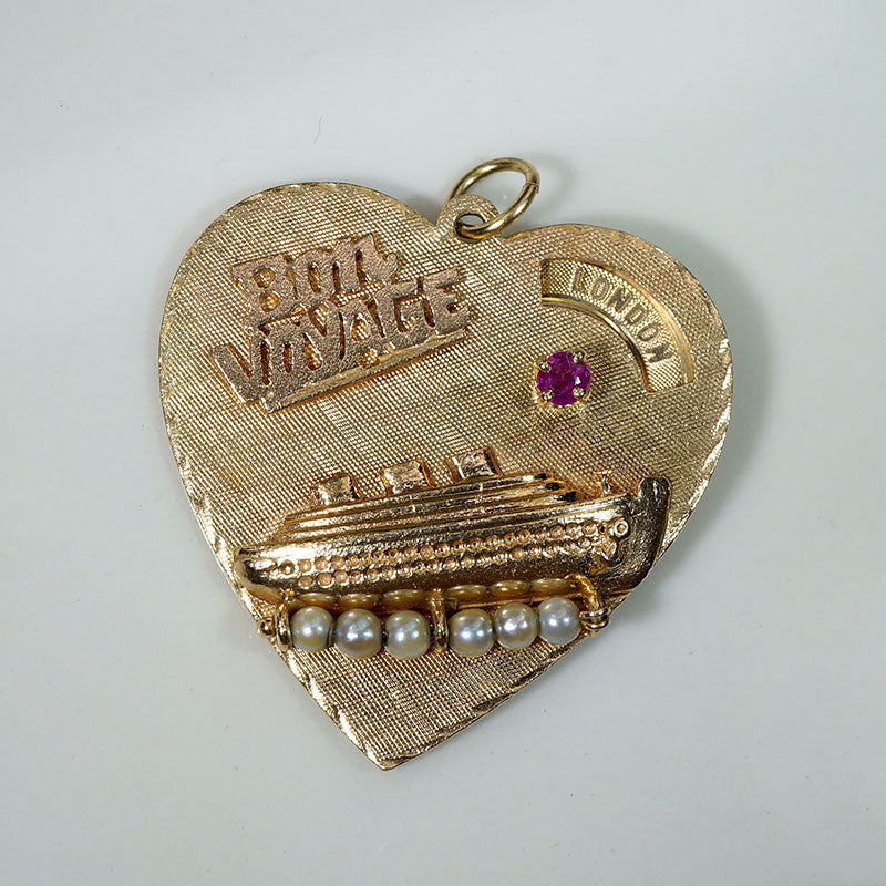 Mid Century Heart-Shaped "Bon Voyage" Charm