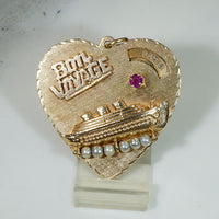 Mid Century Heart-Shaped "Bon Voyage" Charm