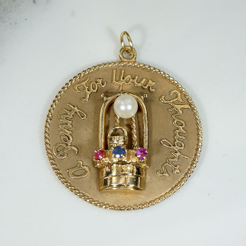 Charming "A Penny For Your Thoughts" Gold Charm