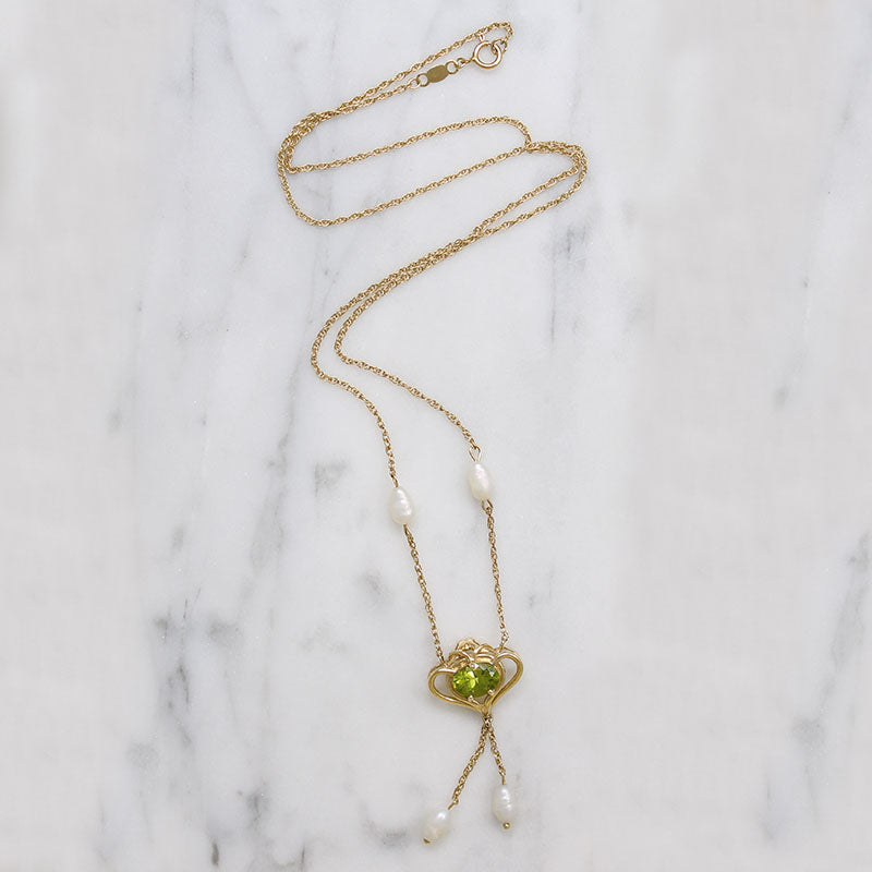 Edwardian Revival Peridot & Pearl Necklace