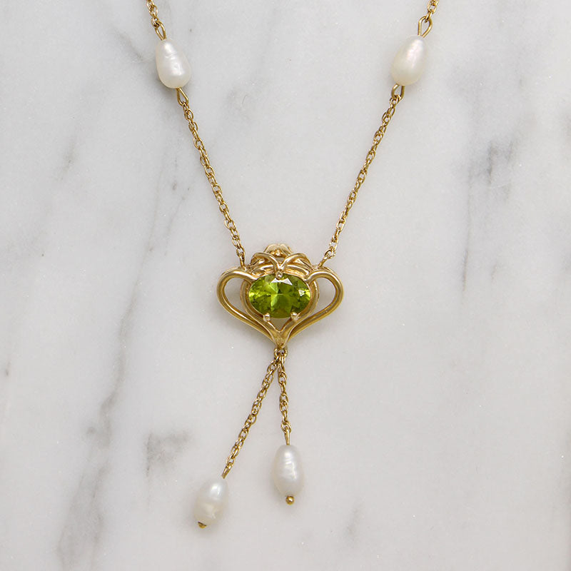 Edwardian Revival Peridot & Pearl Necklace