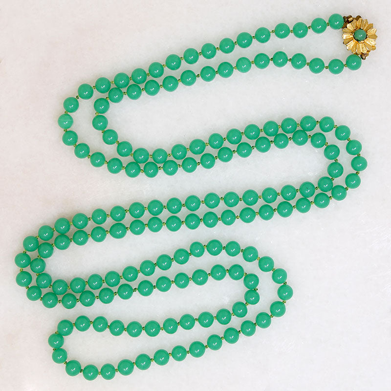 Extra Long Strand Of Gorgeous Green Glass Beads