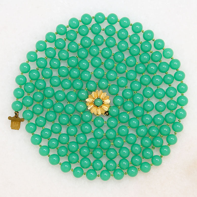 Extra Long Strand Of Gorgeous Green Glass Beads