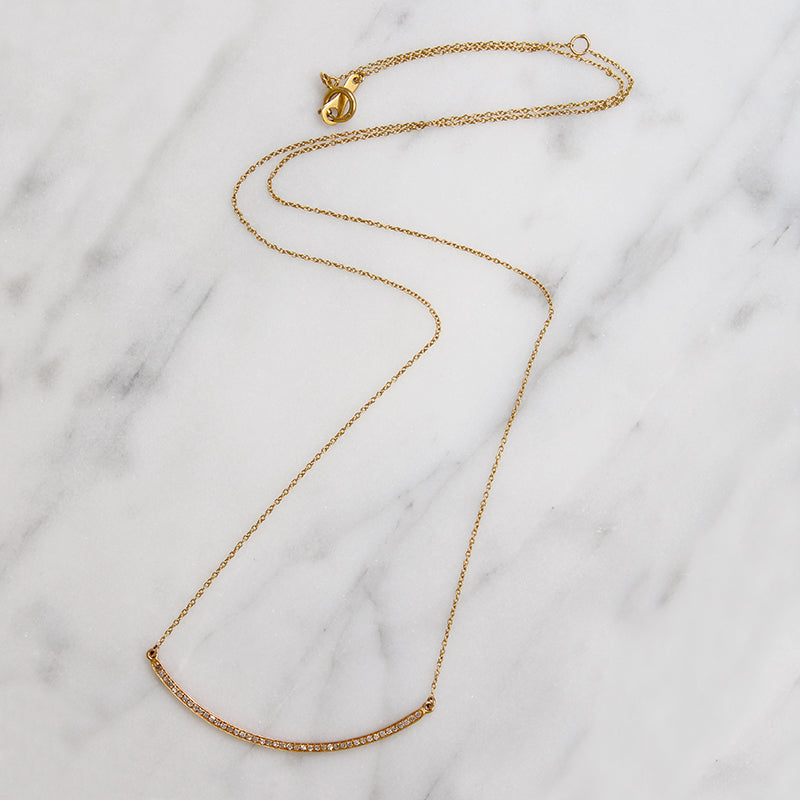 Tiny Diamonds in Graceful Rose Gold Arc Necklace