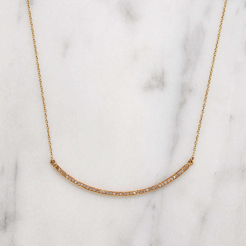 Tiny Diamonds in Graceful Rose Gold Arc Necklace