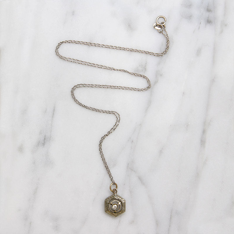 Art Deco Platinum & White Gold Hexagonal Diamond Pendant