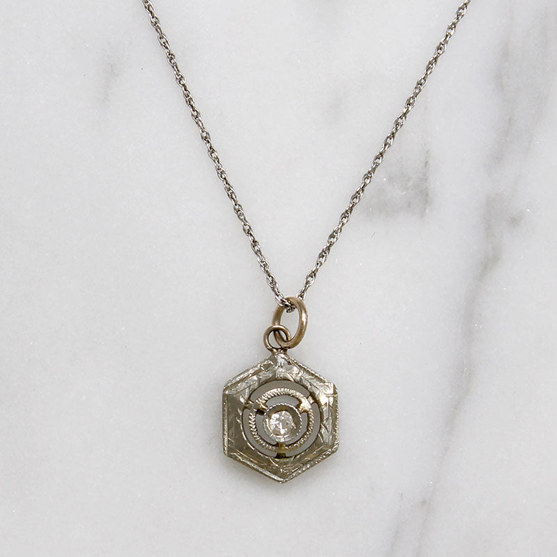 Art Deco Platinum & White Gold Hexagonal Diamond Pendant