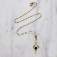 Edwardian Lavalier Necklace with Sapphire & Pearls