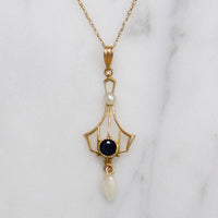 Edwardian Lavalier Necklace with Sapphire & Pearls
